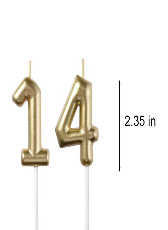Qj-solar 2.35 Inch Gold 14 & 41 Birthday Candles, 3D Diamond Number 14th & 41st Cake Topper for Boys Girls Birthday Party Decorations Theme Party - Image 2